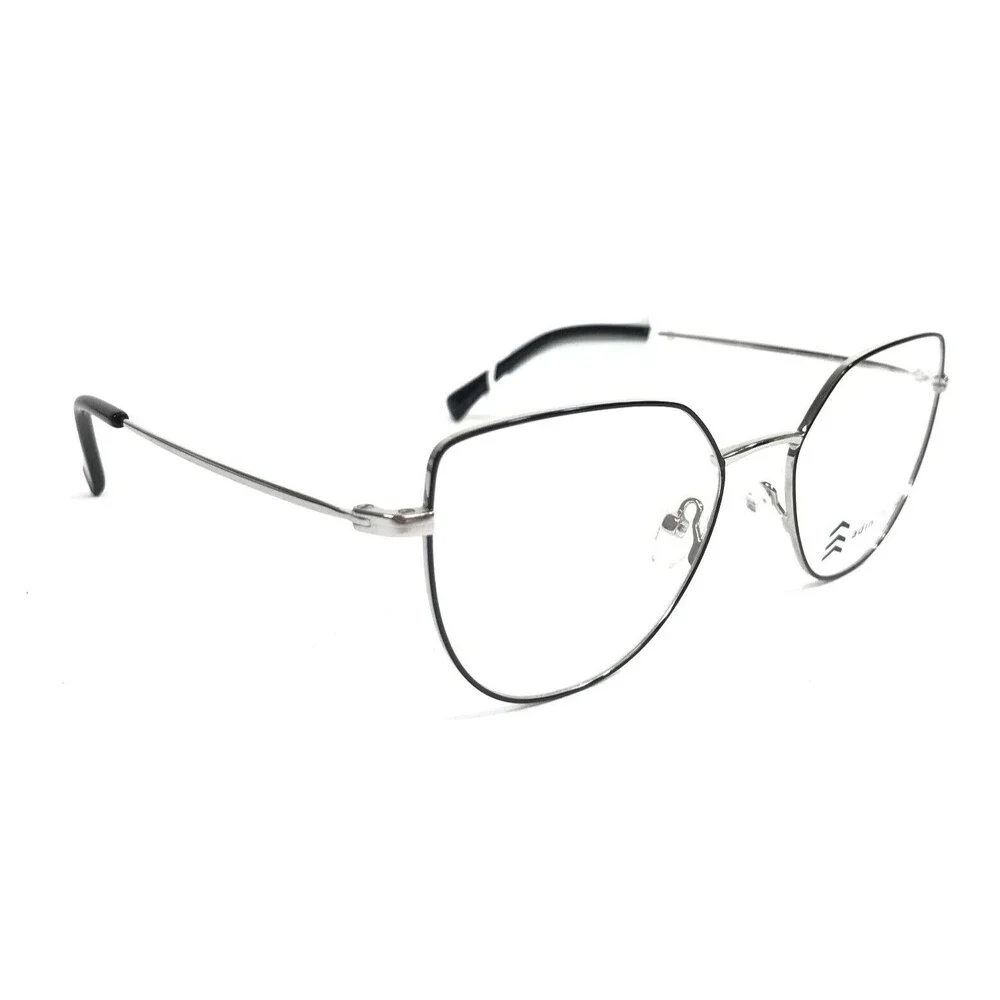 Adin Thomas Eyeglasses Frames AT-542 C2 Black Chrome Cat Eye Wire Rim 52-18-140